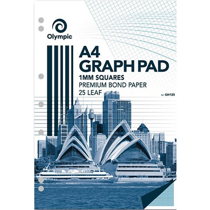 Image for OLYMPIC GH125 GRAPH PAD 1MM SQUARES 70GSM 25 LEAF A4 from Office National Capalaba