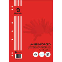 olympic r75 reinforced loose leaf refill 7mm feint ruled 55gsm a4 pack 50