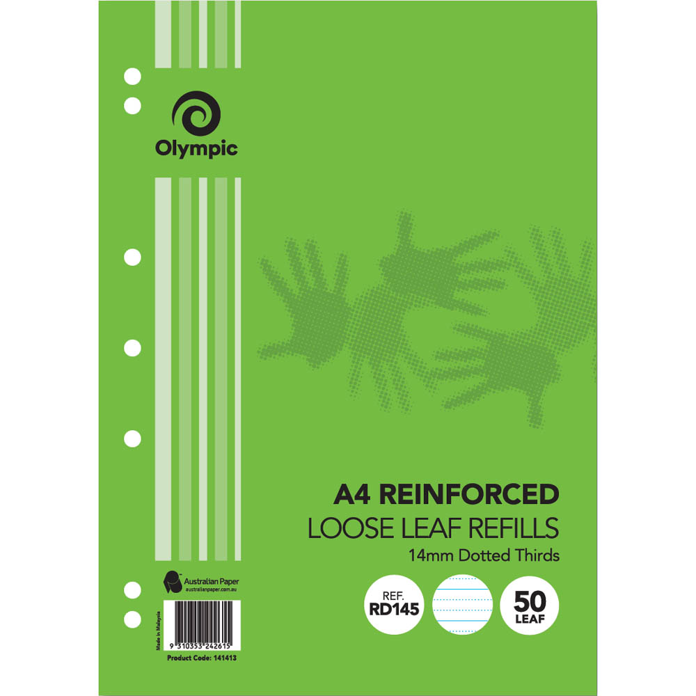 Image for OLYMPIC RD145 REINFORCED A4 LOOSE REFILL 14MM DOTTED THIRDS 55GSM 50 SHEETS from Discount Office National