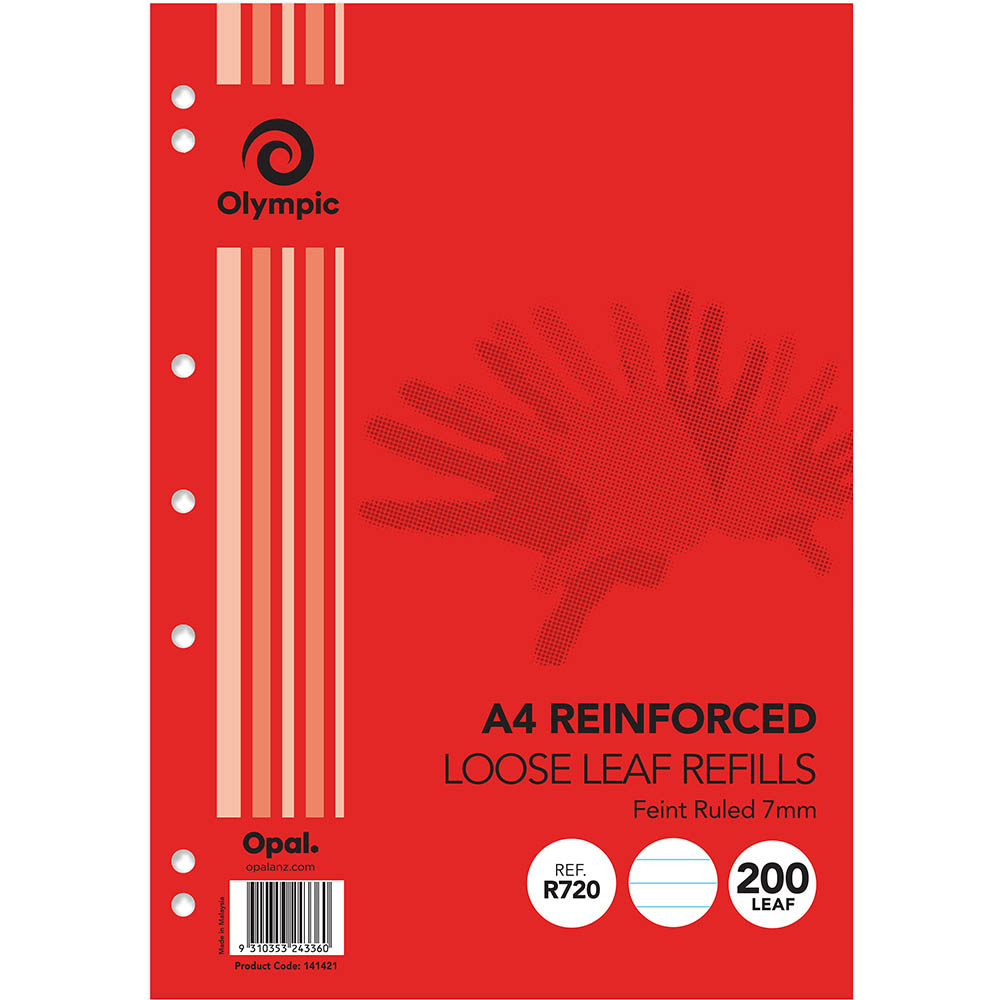 Image for OLYMPIC R720 REINFORCED LOOSE LEAF REFILL 7MM FEINT RULED 55GSM A4 PACK 200 from OFFICE NATIONAL CANNING VALE