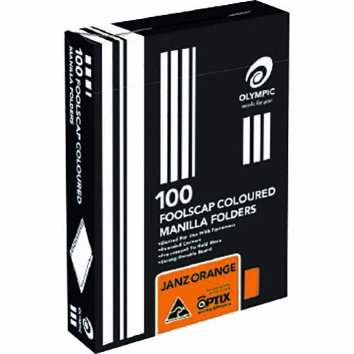 Image for OLYMPIC MANILLA FOLDERS FOOLSCAP ORANGE BOX 100 from Office National Perth CBD