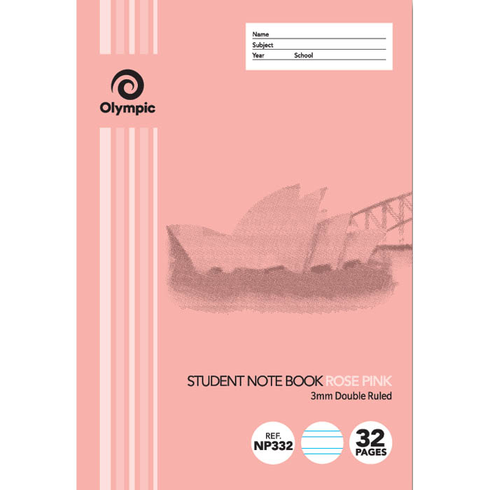 Image for OLYMPIC NP332 EXERCISE BOOK NSW RULING DOUBLE RULED 3MM 55GSM 32 PAGE 250 X 176MM ROSE PINK PACK 20 from Emerald Office Supplies Office National