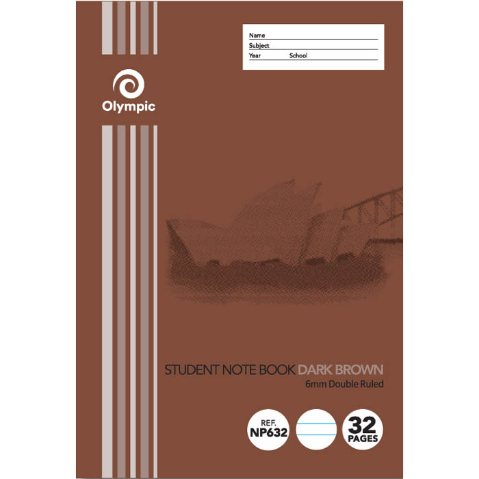 Image for OLYMPIC NP632 EXERCISE BOOK NSW RULING DOUBLE RULED 6MM 55GSM 32 PAGE 250 X 176MM DARK BROWN PACK 20 from Surry Office National