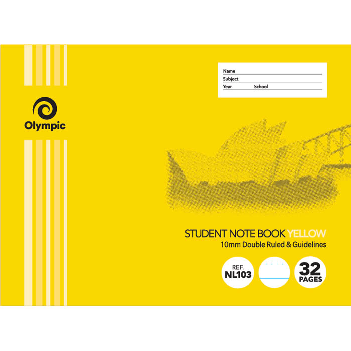 Image for OLYMPIC NL103 EXERCISE BOOK NSW RULING DOUBLE RULED/GUIDELINES 10MM 55GSM 32 PAGE 176 X 240MM YELLOW PACK 20 from OFFICE NATIONAL CANNING VALE