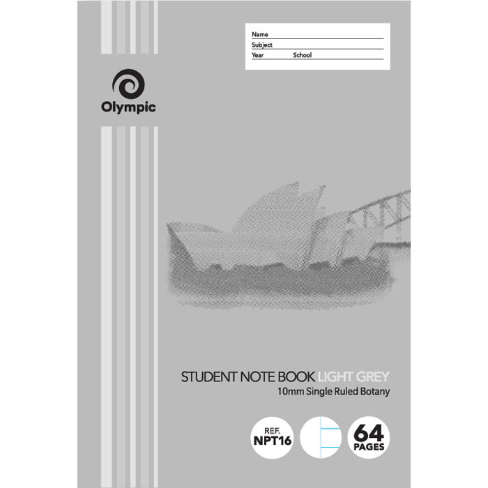 Image for OLYMPIC NPT16 BOTANY BOOK NSW 10MM RULED 64 PAGE 55GSM 250 X 175MM LIGHT GREY from Surry Office National