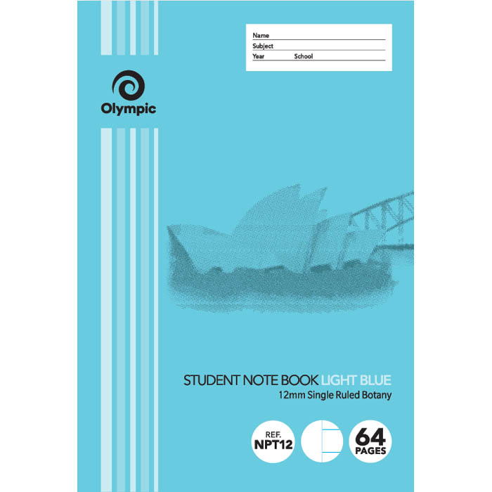 Image for OLYMPIC NPT12 EXERCISE BOOK NSW RULING 12MM 55GSM 64 PAGE 250 X 176MM LIGHT BLUE PACK 20 from Surry Office National