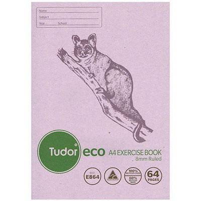 Image for TUDOR ECO EXERCISE BOOK 8MM RULED 70GSM 64 PAGE A4 POSSUM from Bolton's Office National