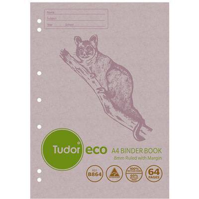 Image for TUDOR B864 ECO BINDER BOOK 8MM RULED 52GSM 64 PAGE A4 PURPLE POSSUM from Surry Office National