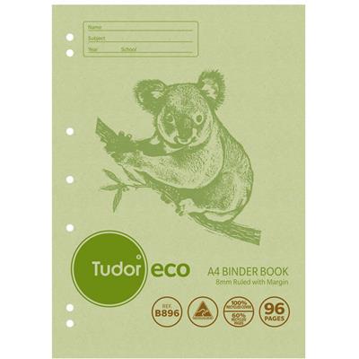 Image for TUDOR B896 ECO BINDER BOOK 8MM RULED 52GSM 96 PAGE A4 GREEN KOALA from Surry Office National
