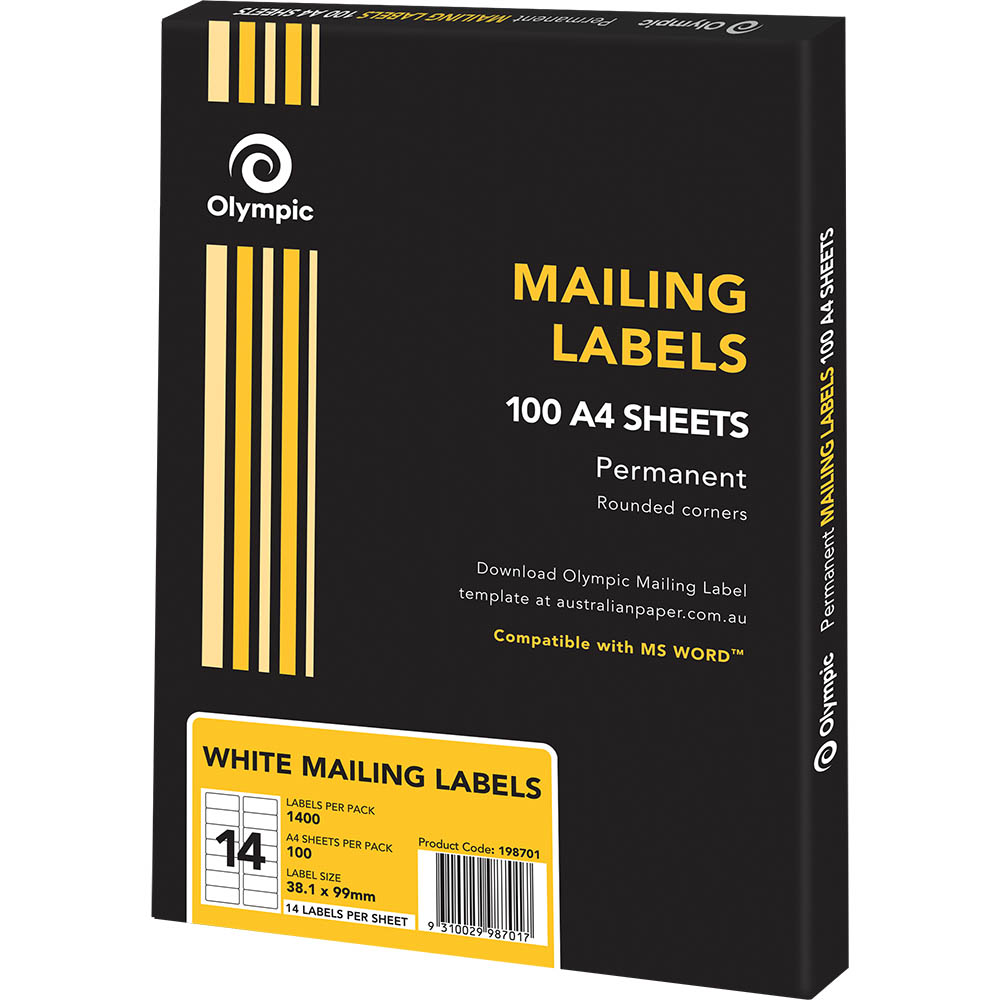 OLYMPIC MAILING LABELS 2221UP 2221.221 X 221.221MM WHITE BOX 2221 Pertaining To 99.1 Mm X 38.1 Mm Label Template