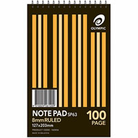 olympic sp63 notepad spiral bound 8mm ruled 100 page 127 x 203mm white pack 20