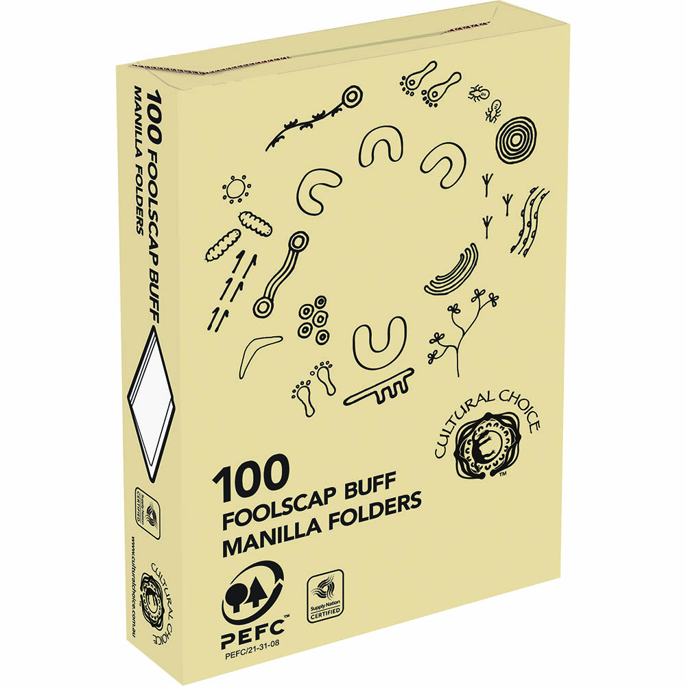 Image for CULTURAL CHOICE MANILLA FOLDER FOOLSCAP BUFF BOX 100 from Office National
