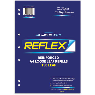 Image for REFLEX® REINFORCED LOOSE REFILL PAD RULED 7MM 80GSM 150 SHEETS A4 PACK 10 from OFFICE NATIONAL CANNING VALE