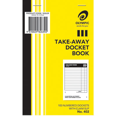 Image for OLYMPIC 402 TAKE-AWAY DOCKET BOOK SINGLE PLY 100 PAGE 93 X 150MM PACK 5 from Coleman's Office National