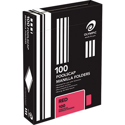 Image for OLYMPIC MANILLA FOLDER FOOLSCAP RED BOX 100 from OFFICE NATIONAL CANNING VALE