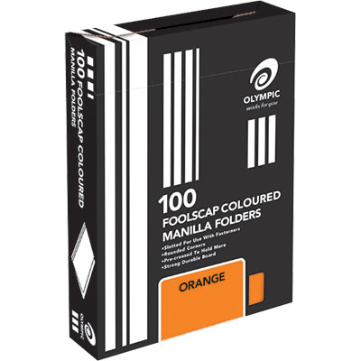 Image for OLYMPIC MANILLA FOLDER FOOLSCAP ORANGE BOX 100 from Emerald Office Supplies Office National