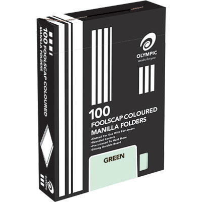 Image for OLYMPIC MANILLA FOLDER FOOLSCAP GREEN BOX 100 from Ezi Office National Tweed