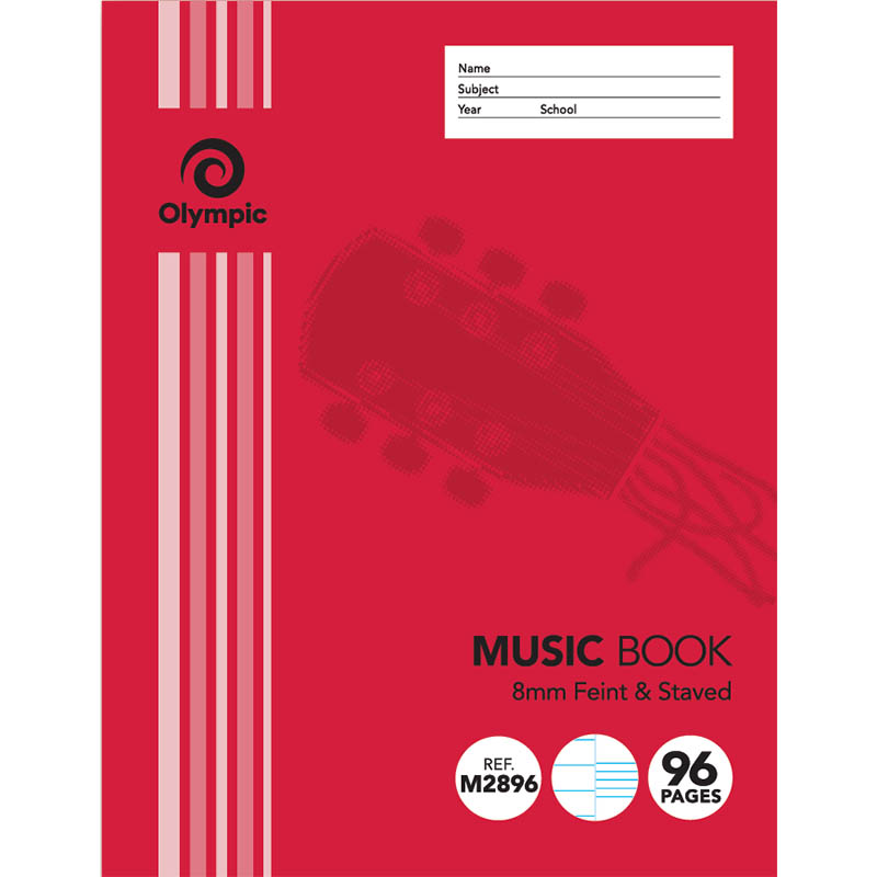 Image for OLYMPIC M2896 MUSIC BOOK FEINT AND STAVED 8MM 96 PAGE 55GSM 225 X 175MM from Express Office National