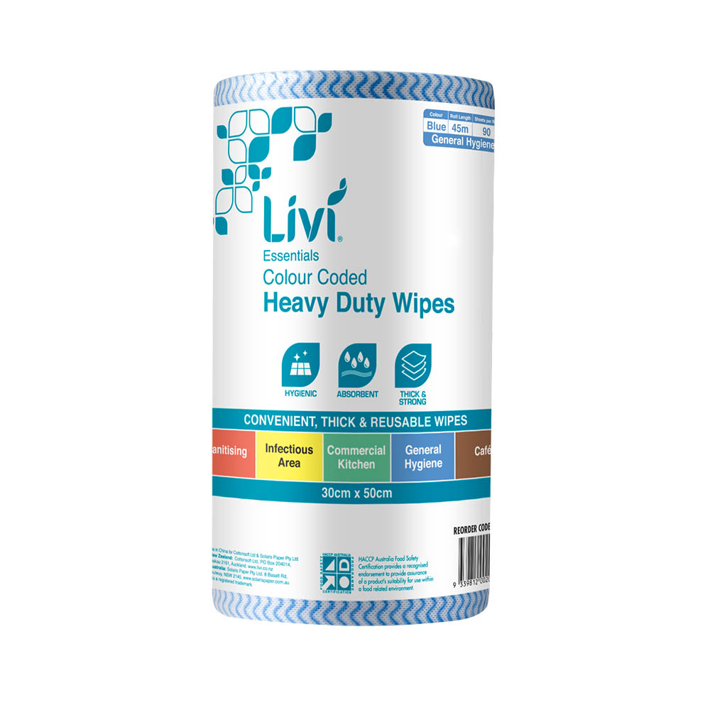 Image for LIVI ESSENTIALS COMMERCIAL WIPES BLUE CARTON 4 from Mackay Business Machines (MBM) Office National