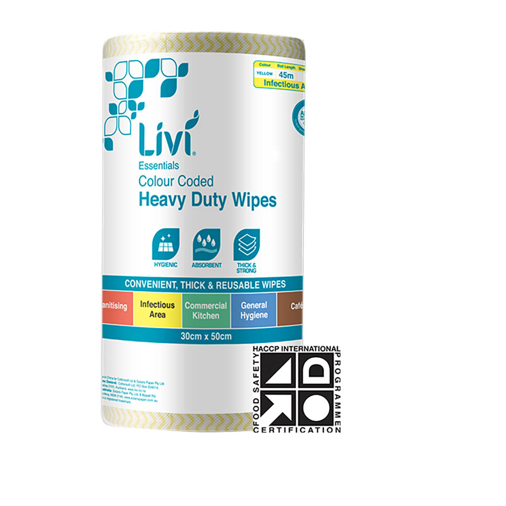 Image for LIVI ESSENTIALS COMMERCIAL WIPES YELLOW CARTON 4 from Surry Office National