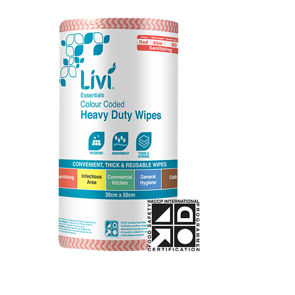 Image for LIVI ESSENTIALS COMMERCIAL WIPES RED CARTON 4 from Office National Sydney Stationery