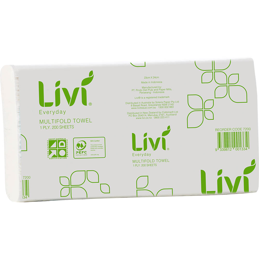 Image for LIVI BASICS MULTIFOLD HAND TOWEL 1-PLY 200 SHEET 230 X 225MM CARTON 20 from PaperChase Office National