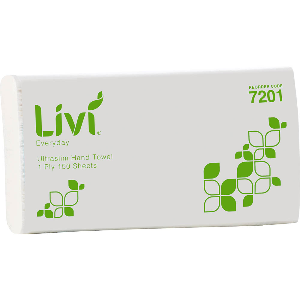 Image for LIVI BASICS ULTRASLIM HAND TOWEL 1-PLY 150 SHEET 230 X 240MM CARTON 16 from Surry Office National
