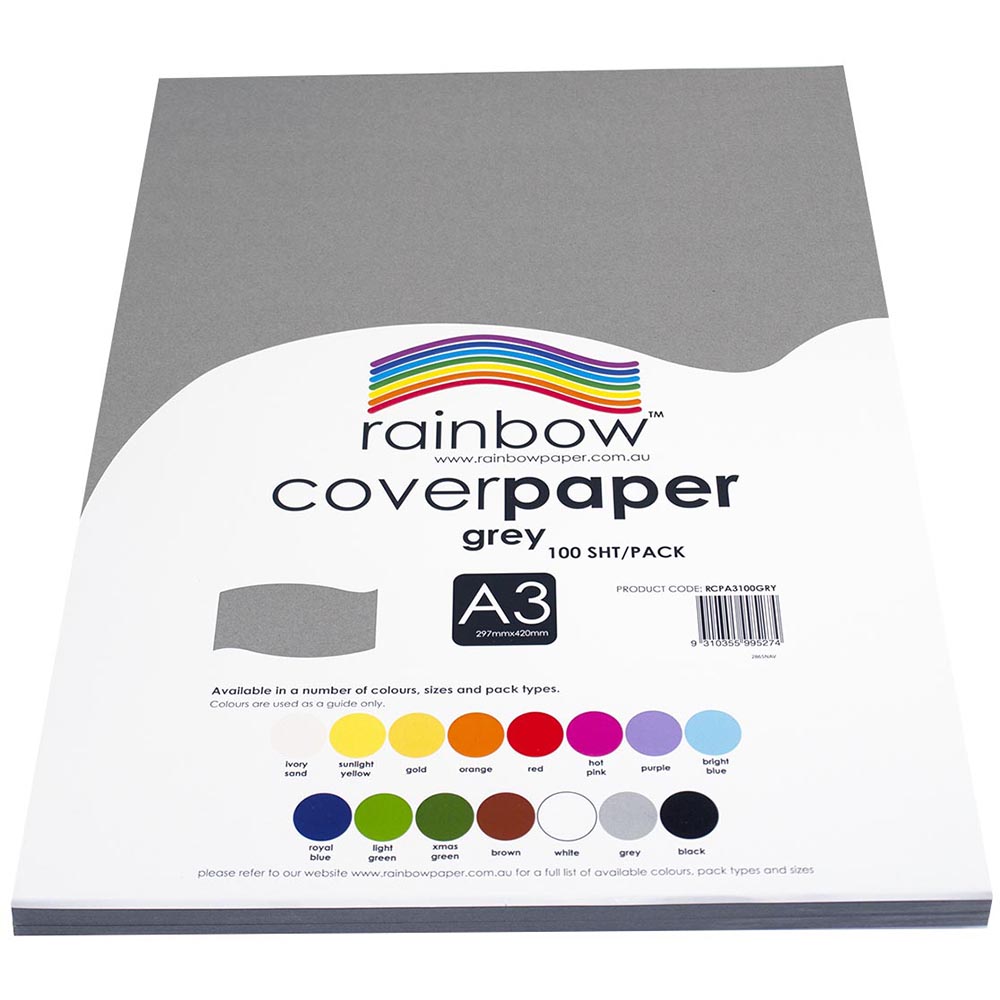 Image for RAINBOW COVER PAPER 125GSM A3 GREY PACK 100 from PaperChase Office National
