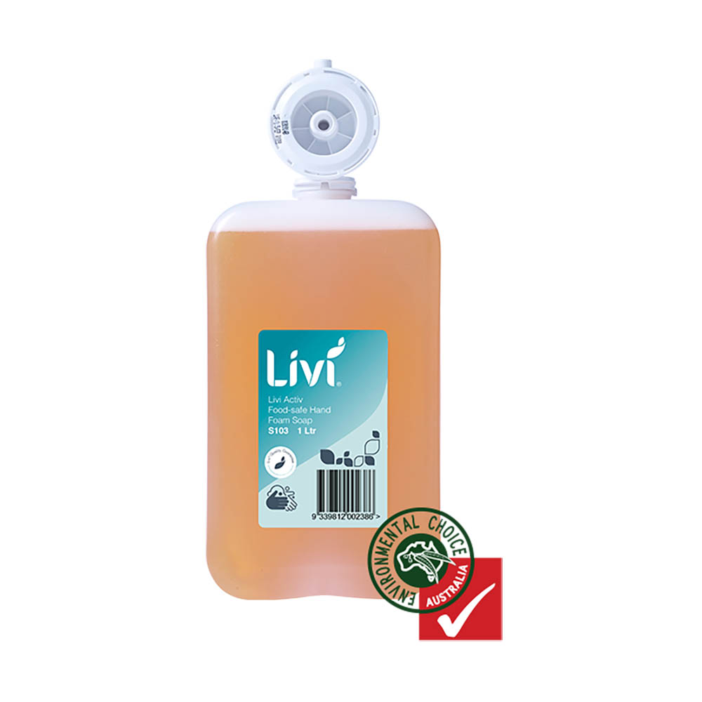 Image for LIVI ACTIV FOOD-SAFE FOAMING HAND SOAP CARTRIDGE 1 LITRE CARTON 6 from Connelly's Office National