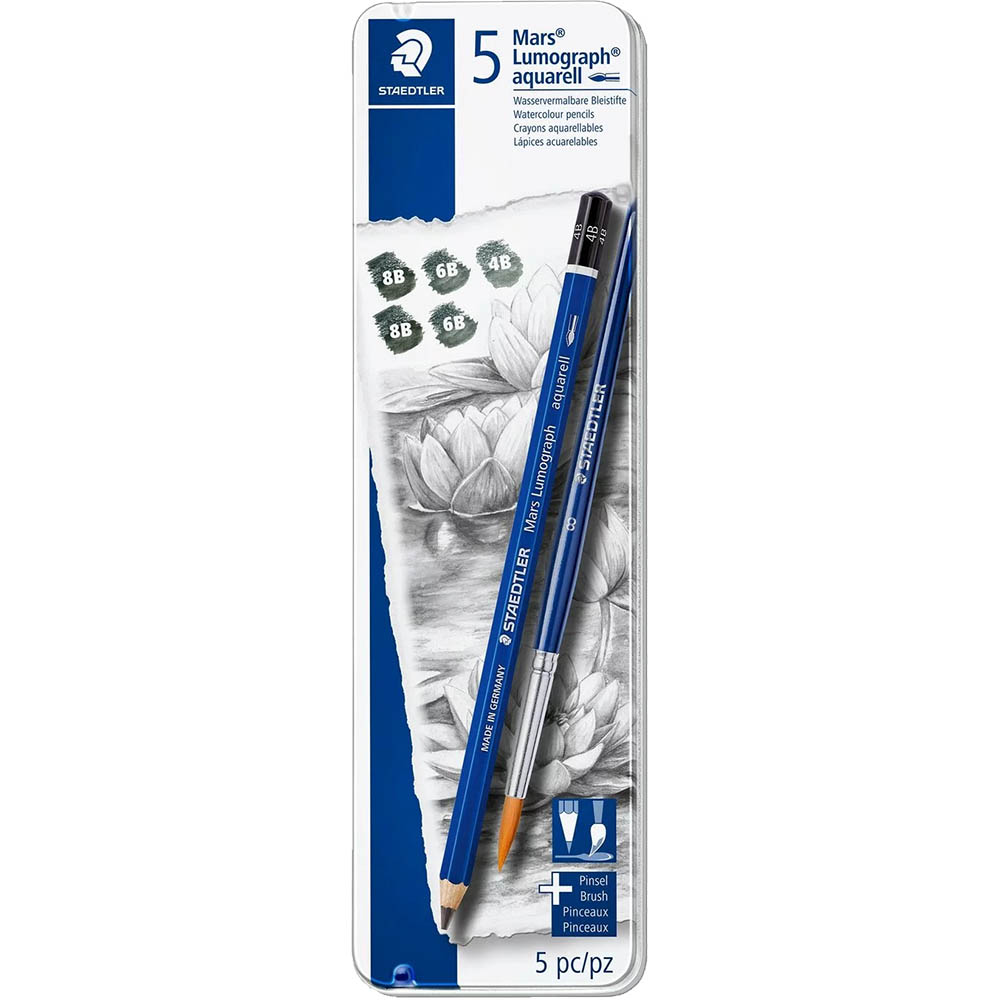 Image for STAEDTLER 100A MARS LUMOGRAPH AQUARELL PENCIL AND BRUSH PACK 6 from Office National Sydney Stationery