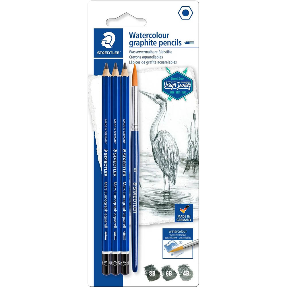 Image for STAEDTLER 100A MARS LUMOGRAPH AQUARELL PENCIL AND BRUSH PACK 3 from Coleman's Office National