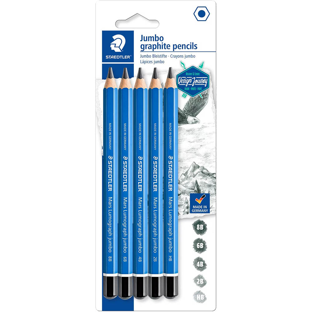 Image for STAEDTLER 100J MARS LUMOGRAPH JUMBO PENCIL ASSORTED PACK 5 from Aztec Office National Melbourne