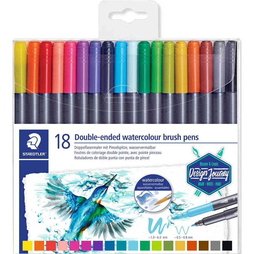 Image for STAEDTLER 3001 DOUBLE ENDED WATERCOLOUR BRUSH PENS ASSORTED PACK 18 from Office National Barossa
