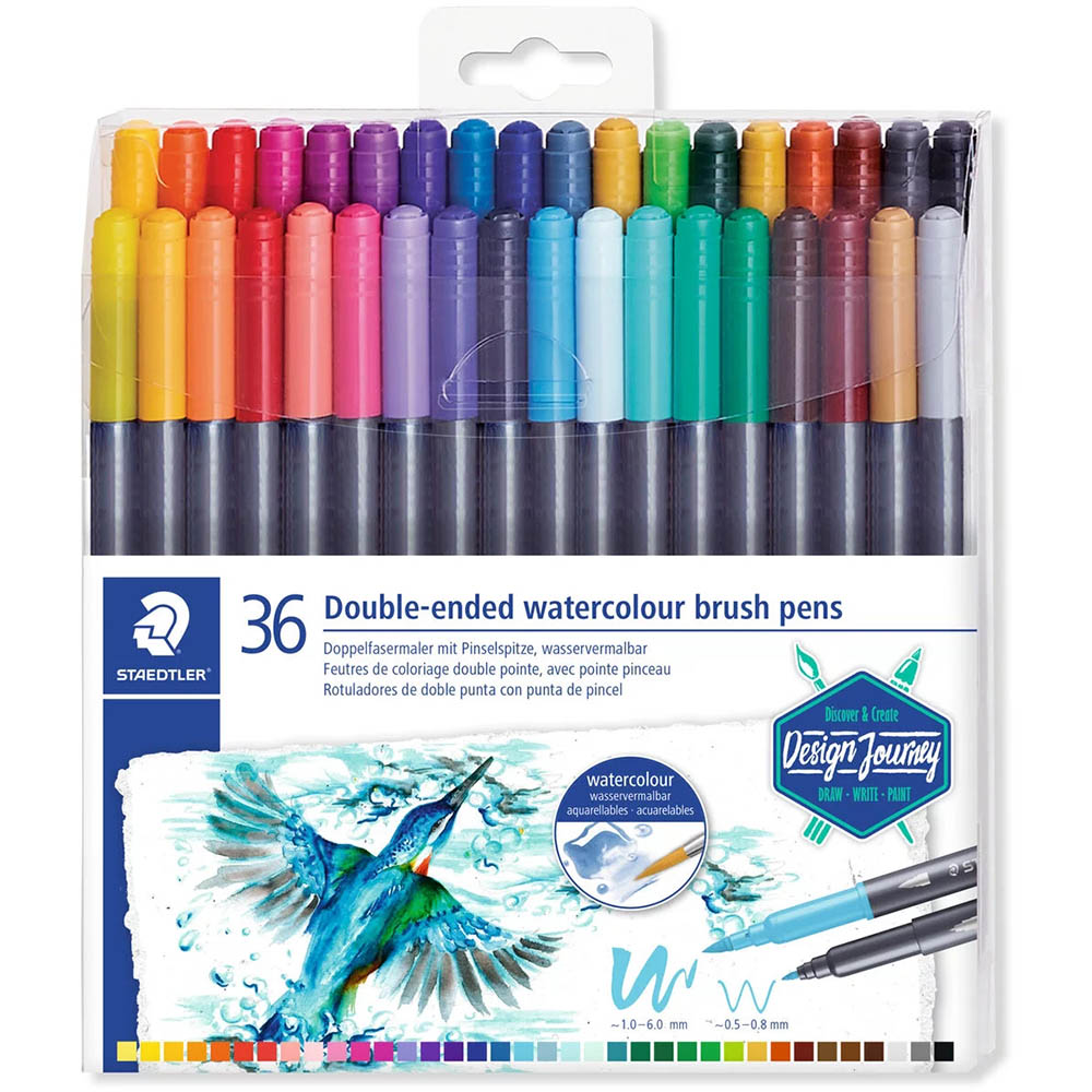 Image for STAEDTLER 3001 DOUBLE ENDED WATERCOLOUR BRUSH PENS ASSORTED PACK 36 from Aztec Office National