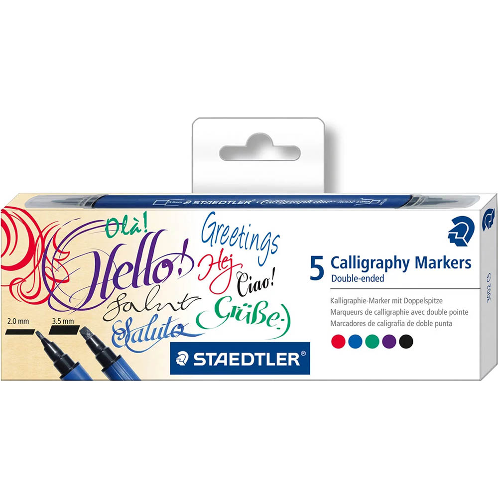 Image for STAEDTLER 3002 CALLIGRAPHY MARKERS DOUBLE ENDED ASSORTED PACK 5 from Chris Humphrey Office National