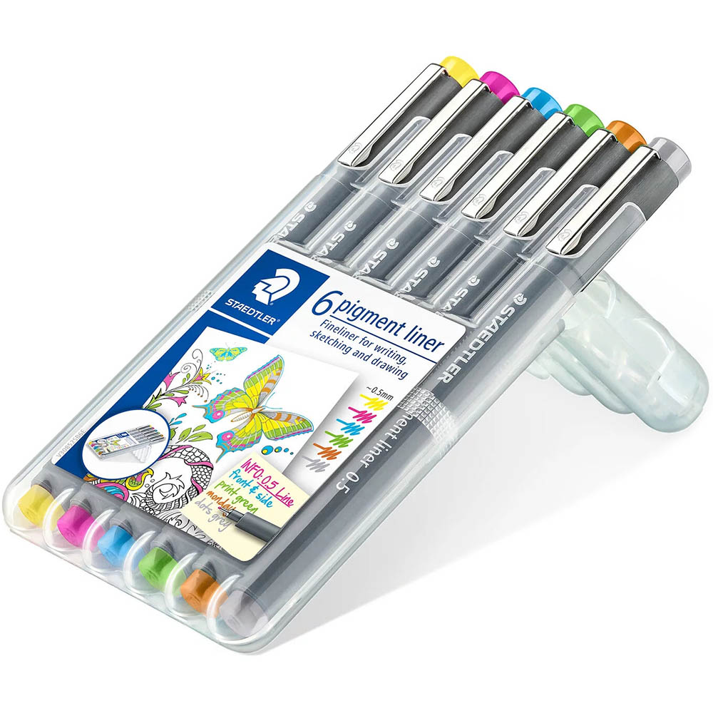 Image for STAEDTLER 308 PIGMENT LINER FINELINER 0.5MM ASSORTED PACK 6 from Surry Office National