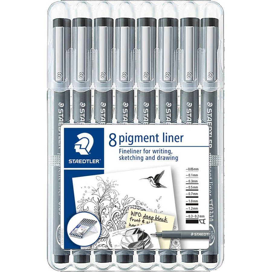 Image for STAEDTLER 308 PIGMENT LINER ASSORTED NIBS BLACK PACK 8 from PaperChase Office National