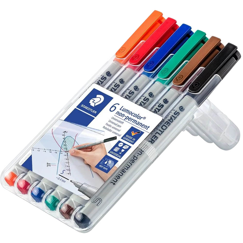 Image for STAEDTLER 311 LUMOCOLOR NON-PERMANENT MARKER BULLET SUPERFINE 0.4MM ASSORTED WALLET 6 from PaperChase Office National