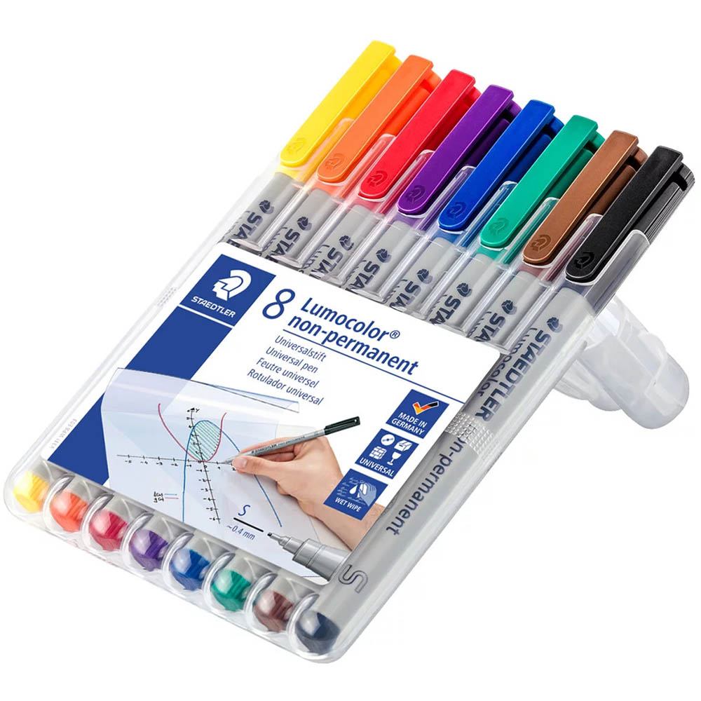 Image for STAEDTLER 311 LUMOCOLOR NON-PERMANENT MARKER BULLET SUPERFINE 0.4MM ASSORTED PACK 8 from Discount Office National