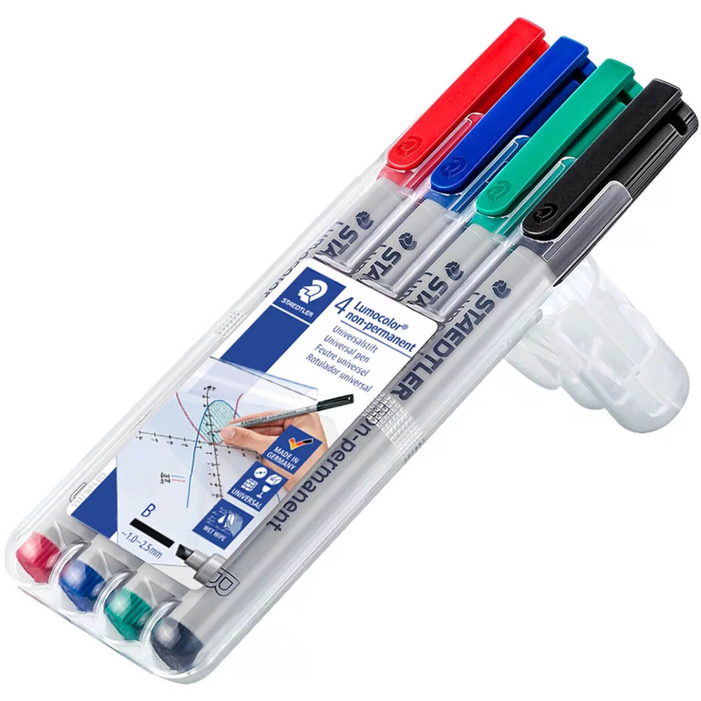 Image for STAEDTLER 312 LUMOCOLOR NON-PERMANENT MARKER CHISEL BROAD 2.5MM ASSORTED PACK 4 from Surry Office National