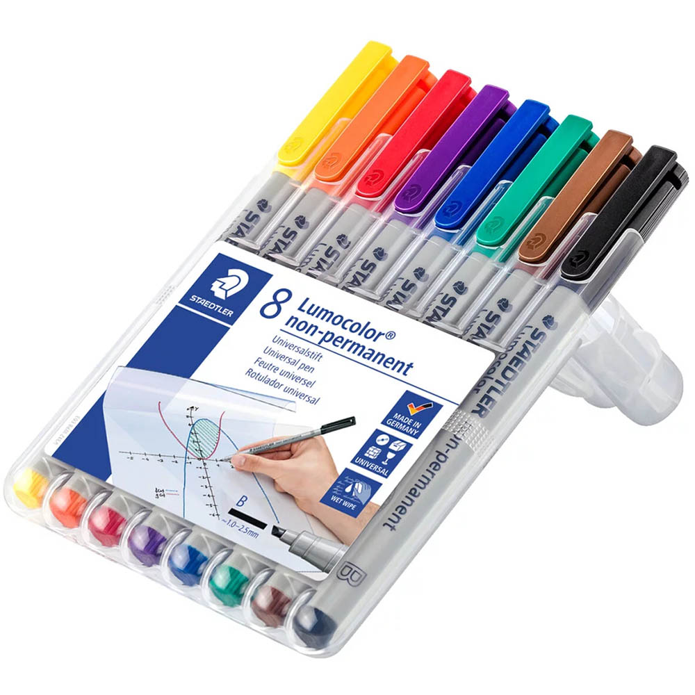 Image for STAEDTLER 312 LUMOCOLOR NON-PERMANENT MARKER CHISEL BROAD 2.5MM ASSORTED PACK 8 from Office National Balcatta