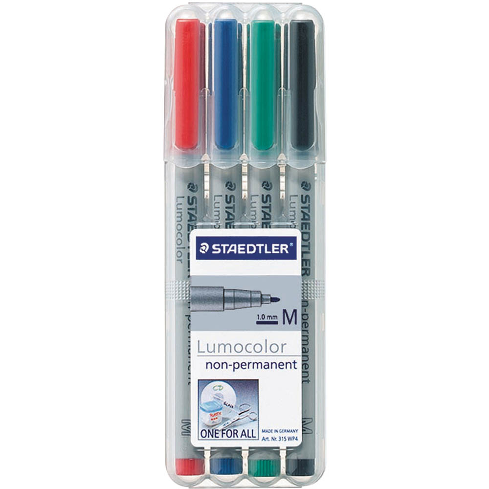 Image for STAEDTLER 315 LUMOCOLOR NON-PERMANENT MARKER BULLET MEDIUM 1.0MM ASSORTED WALLET 4 from Surry Office National