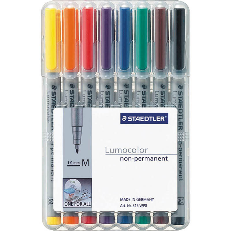 Image for STAEDTLER 315 LUMOCOLOR NON-PERMANENT MARKER BULLET MEDIUM 1.0MM ASSORTED WALLET 8 from Pirie Office National