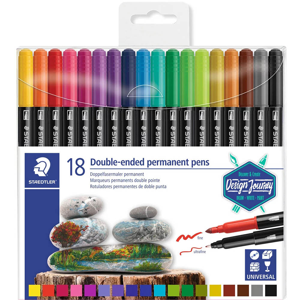 Image for STAEDTLER 3187 DOUBLE-ENDED PERMANENT PENS ASSORTED BOX 18 from Aztec Office National Melbourne