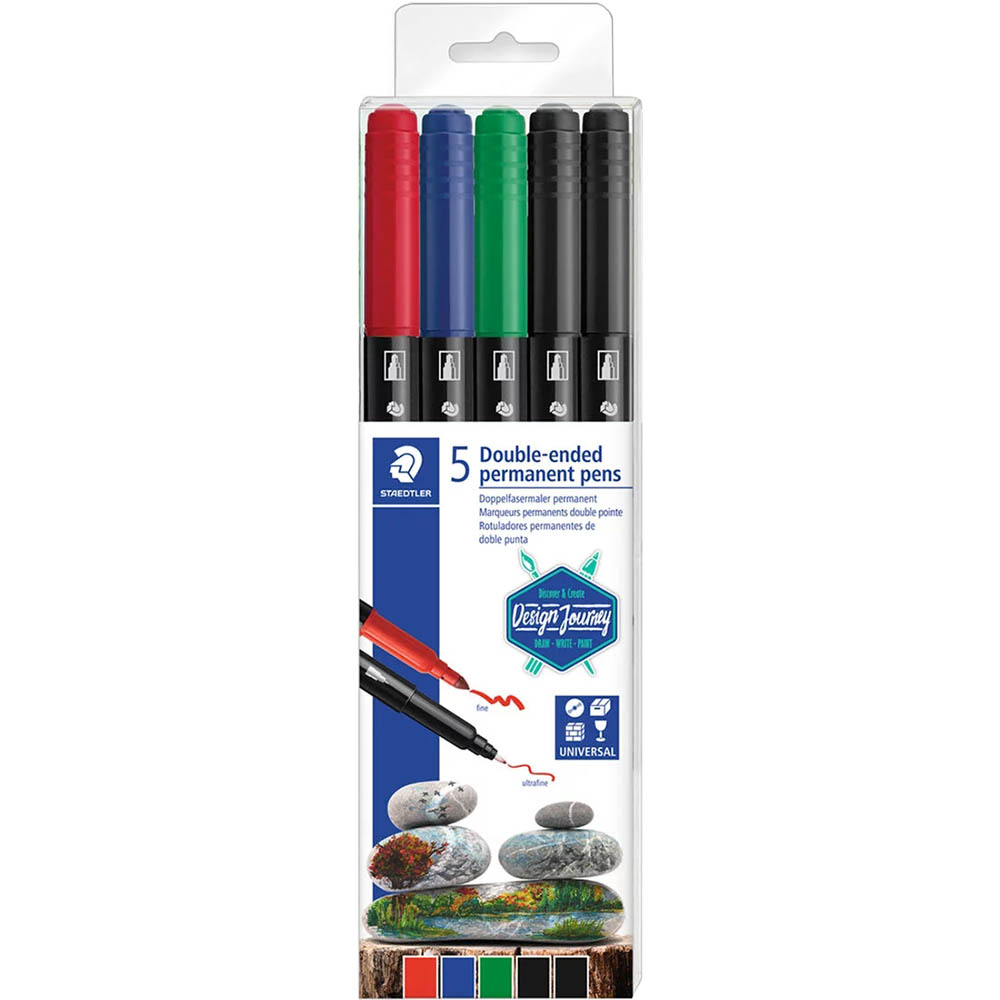 Image for STAEDTLER 3187 DOUBLE-ENDED PERMANENT PENS ASSORTED PACK 5 from Aztec Office National Melbourne