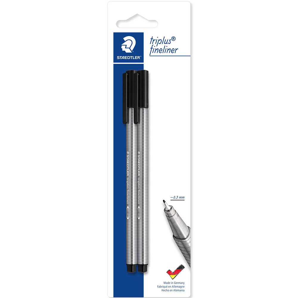 Image for STAEDTLER 334 TRIPLUS FINELINE PEN BLACK PACK 2 from Pirie Office National