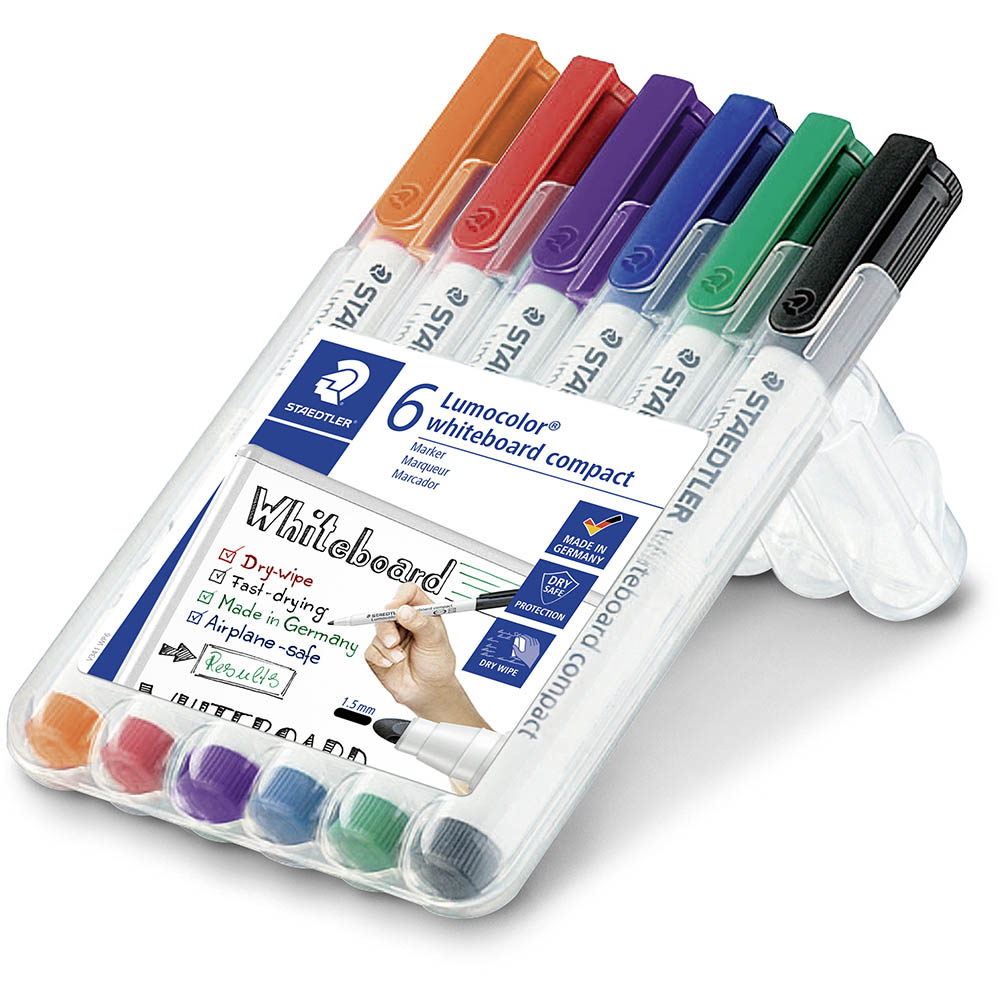 Image for STAEDTLER 341 LUMOCOLOR COMPACT WHITEBOARD MARKER BULLET ASSORTED WALLET 6 from Office National Perth CBD