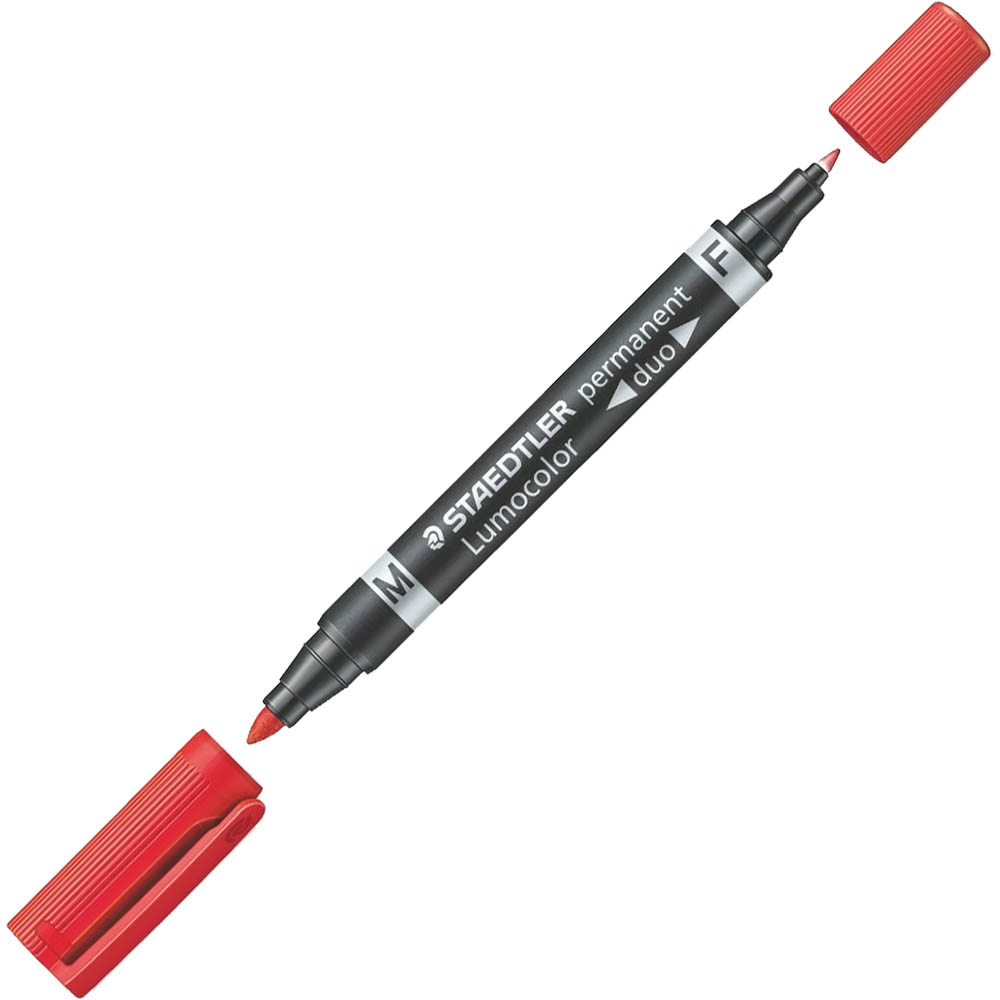 Image for STAEDTLER 348 LUMOCOLOR DUO PERMANENT MARKER BULLET 0.6MM/1.5MM RED from Office National Limestone Coast