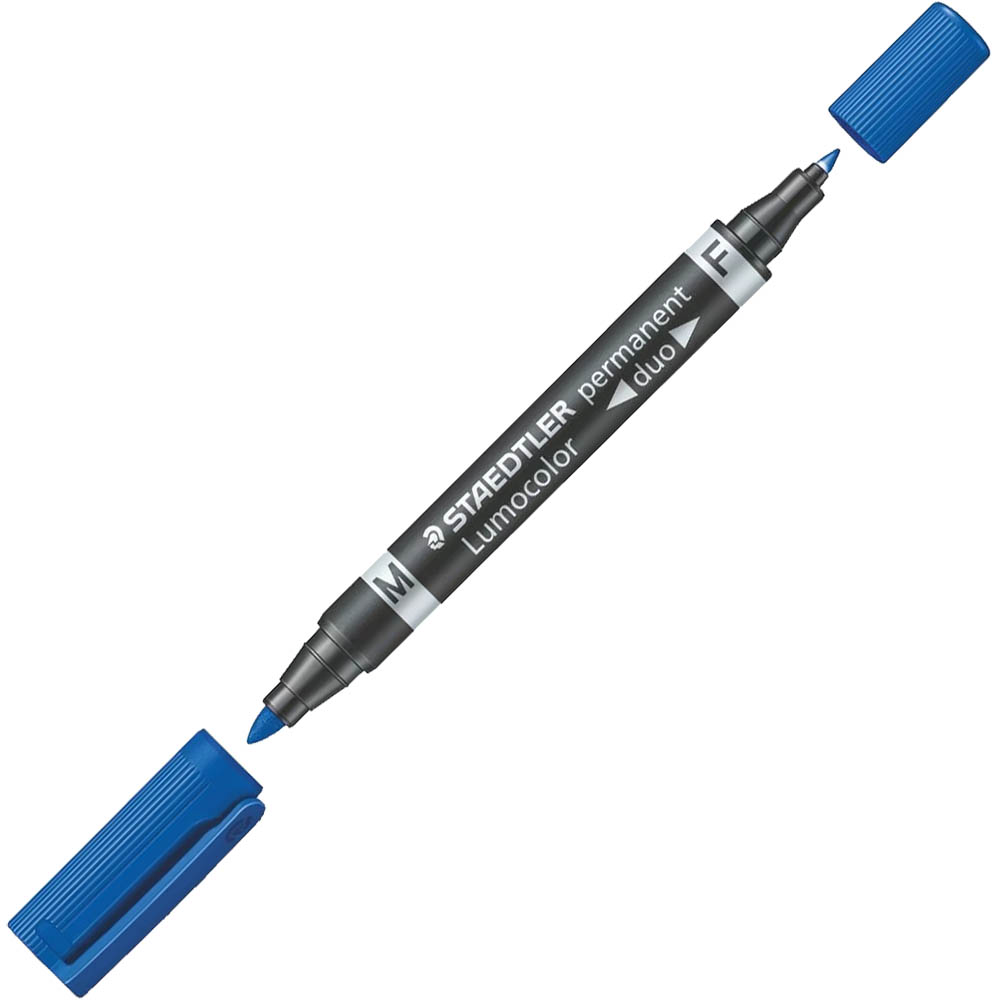 Image for STAEDTLER 348 LUMOCOLOR DUO PERMANENT MARKER BULLET 0.6MM/1.5MM BLUE from Office National Perth CBD