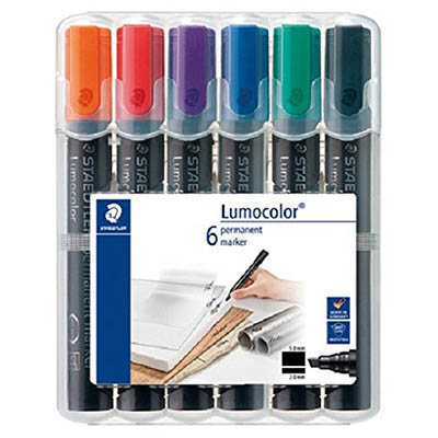 Image for STAEDTLER 350 LUMOCOLOR PERMANENT MARKER CHISEL 5.0MM ASSORTED WALLET 6 from Axsel Office National